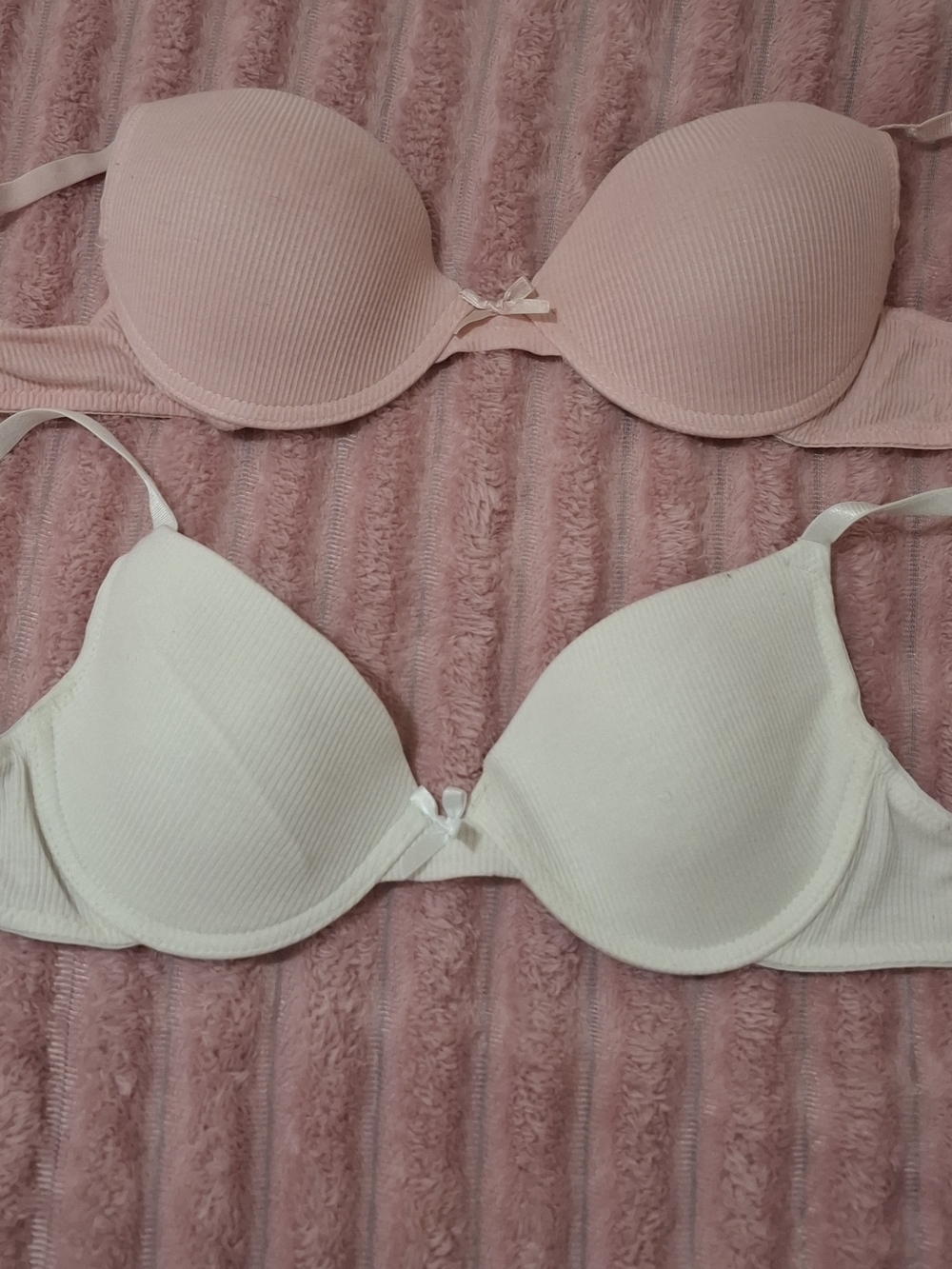 Rampage Ribbed Push-Up Bras — Light Pink & White Set